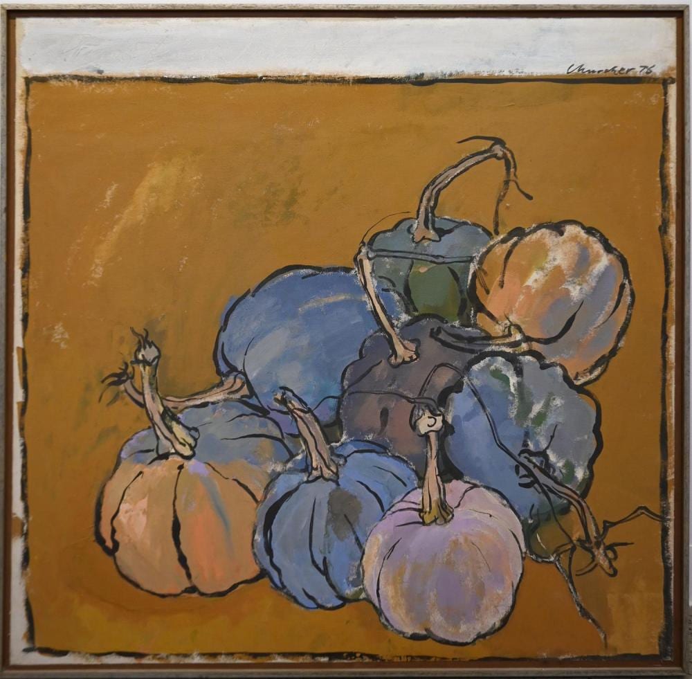 Roy Churcher comparable auction result: roy churcher pumpkins 1978 oil on canvas on board signed and dated upper right 94 x 95cm frame size 96 x 97cm