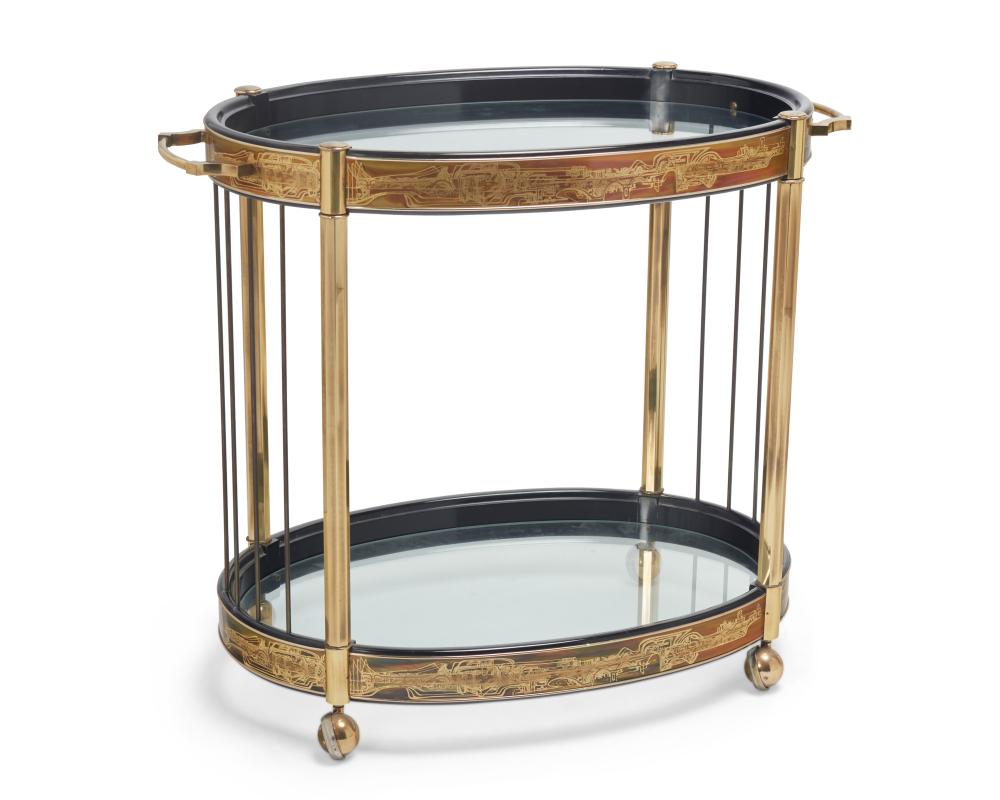 Bernhard Rohne comparable auction result: bernhard rohne b 1947 an oval bar cart for mastercraft circa 1970s