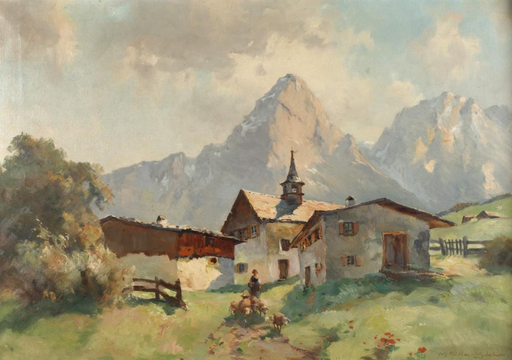 Fritz (1879) Müller comparable auction result: fritz m ller schwaben sonnenspitze mit bergdorf in tirol