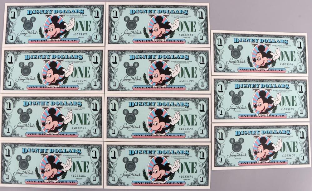 11 SEQUENTIAL 1987 DISNEY DOLLARS MICKEY MOUSE UNC sold by Affiliated Auctions & Realty LLC, lot 9038 — auction record photograph