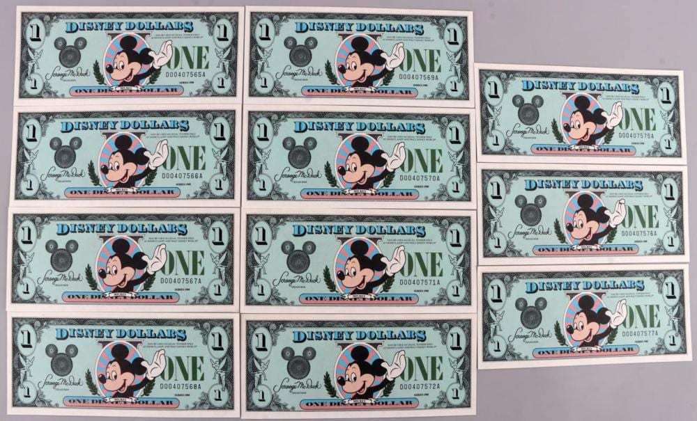 11 SEQUENTIAL 1987 DISNEY DOLLARS MICKEY MOUSE sold by Affiliated Auctions & Realty LLC, lot 9039 — auction record photograph