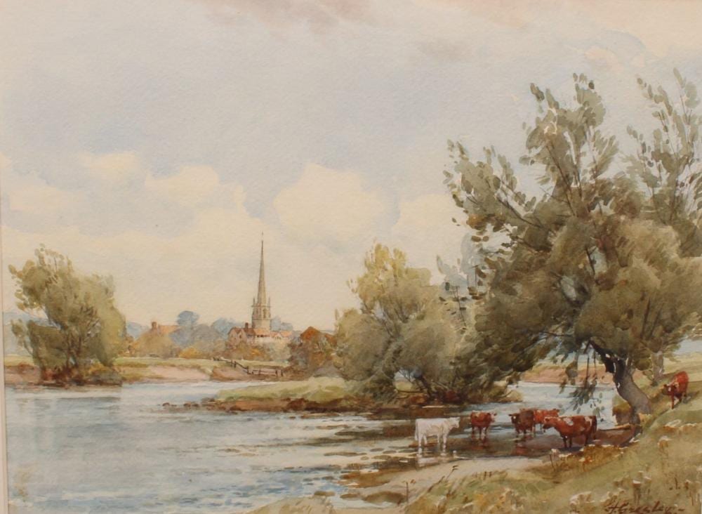 Harold Gresley comparable auction result: harold gresley 1892 1967 repton church and school from the trent signed watercolour 27cm x 37cm