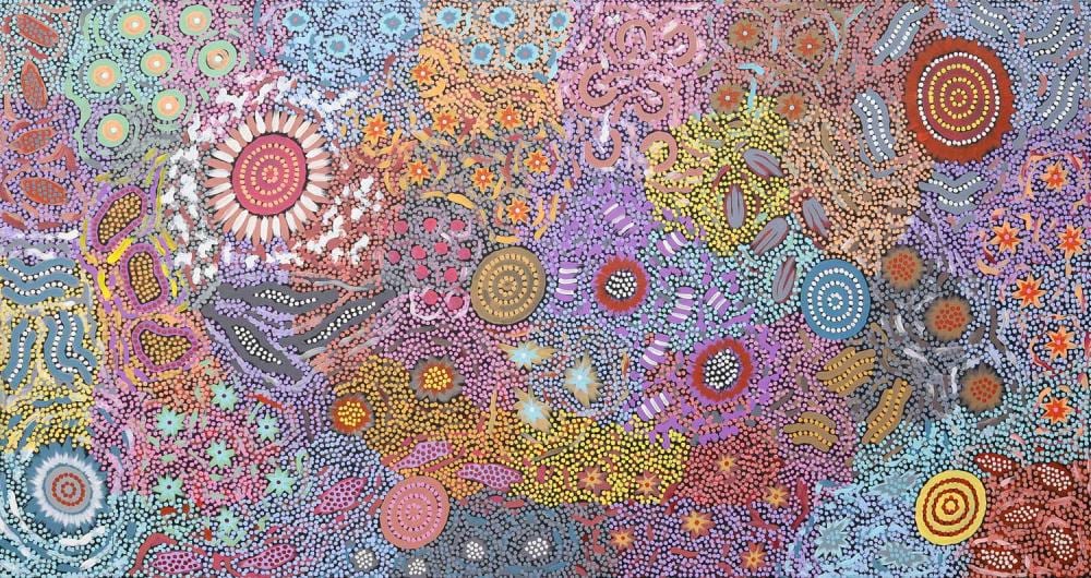 michelle possum nungarrayi my grandmother s country acrylic on canvas 106cm x 199cm · Ozbid Auctions · 2024-08-04 Michelle Possum Nungarrayi comparable auction result: michelle possum nungarrayi my grandmother s country acrylic on canvas 106cm x 199cm