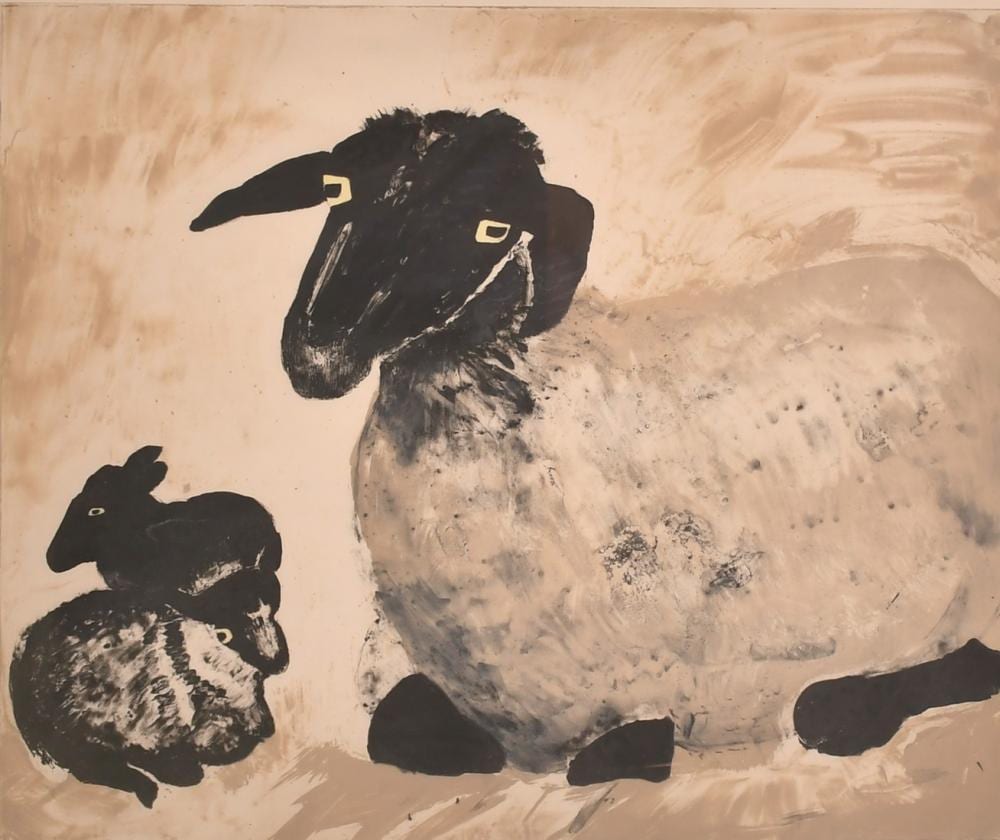 Mary Newcomb comparable auction result: mary newcomb 1922 2008 a print of a ewe with two lambs signed and numbered 17 60 in pencil 19 x 23 48