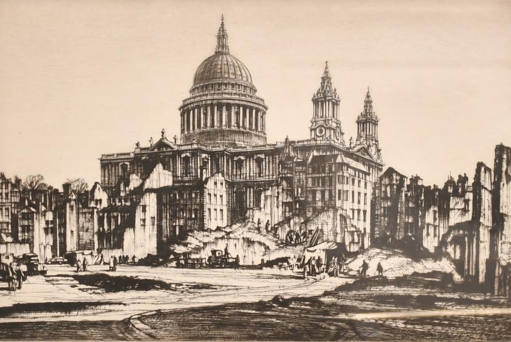 Henry Rushbury comparable auction result: henry rushbury two etchings of wartime scenes featuring st paul s both signed in pencil plate sizes 8 x 1