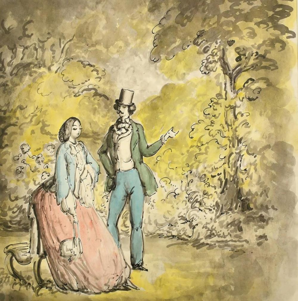 H. Hope Read comparable auction result: harold hope read 1881 1959 elegant figures in a garden watercolour 10 x 10 25 x 25cm mounted but unf
