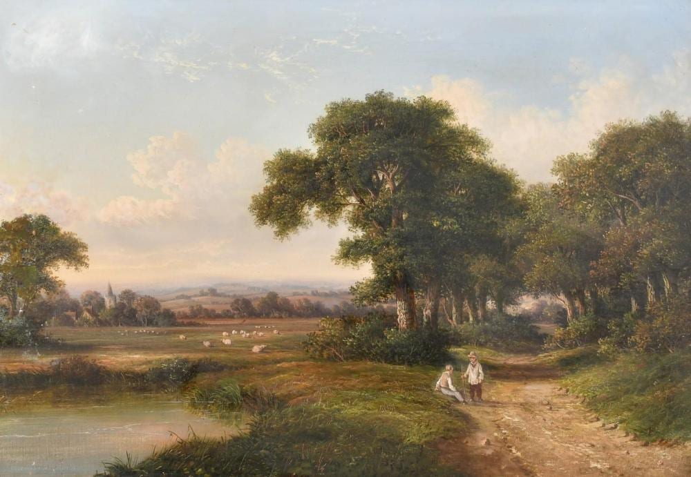 Walter (1835) Williams comparable auction result: walter heath williams 1835 1906 a pair of extensive landscapes one with a figure on a track watching a fis