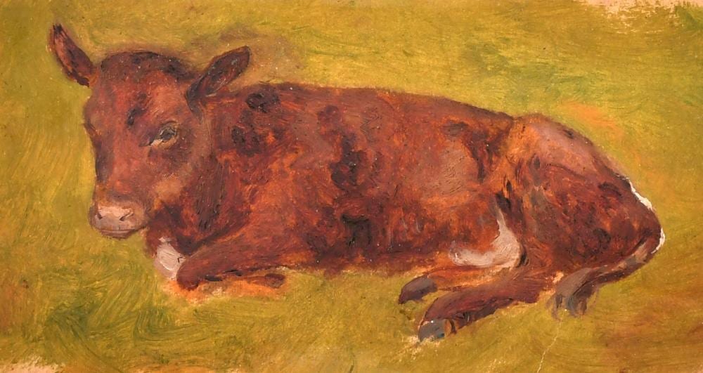 Ernest Albert Waterlow comparable auction result: ernest albert waterlow 1850 1919 an oil on card study of a young calf 3 75 x 6 75 9 x 17cm