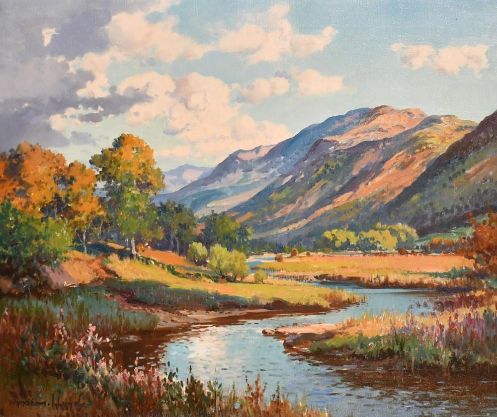 Wyndham Lloyd comparable auction result: wyndham lloyd 1909 1997 afon dysynni abergynolwyn oil on canvas signed 20 x 24 50 x 61cm