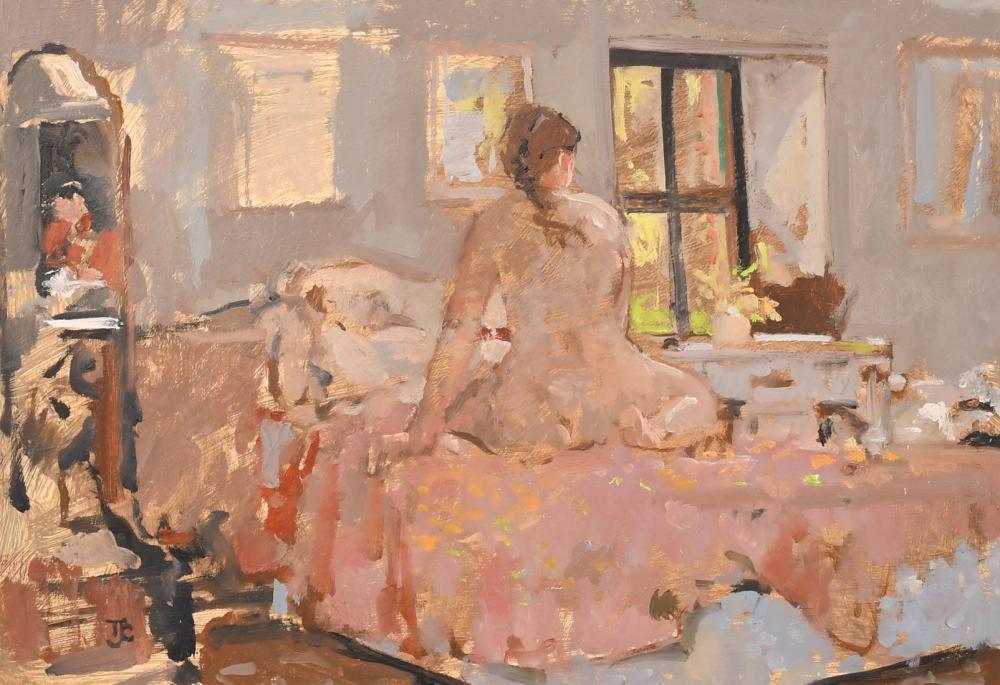 Thomas John Coates comparable auction result: tom coates 1941 2023 female nude in the artist s studio oil on board 12 x 17 5 31 x 45cm