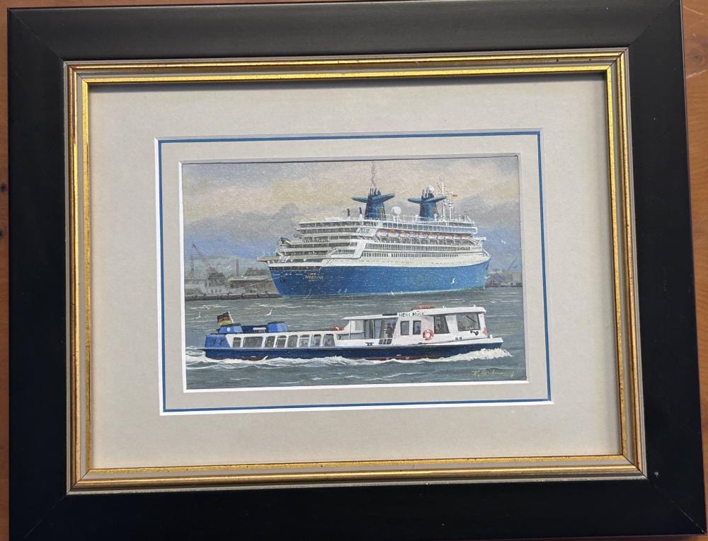 klaus roskamp 1941 passagierdampfer norway in bremerhaven mischtechnik hinter glas rg 24x30 cm · Auktionshalle Cuxhaven · 2024-08-02 Klaus Roskamp comparable auction result: klaus roskamp 1941 passagierdampfer norway in bremerhaven mischtechnik hinter glas rg 24x30 cm