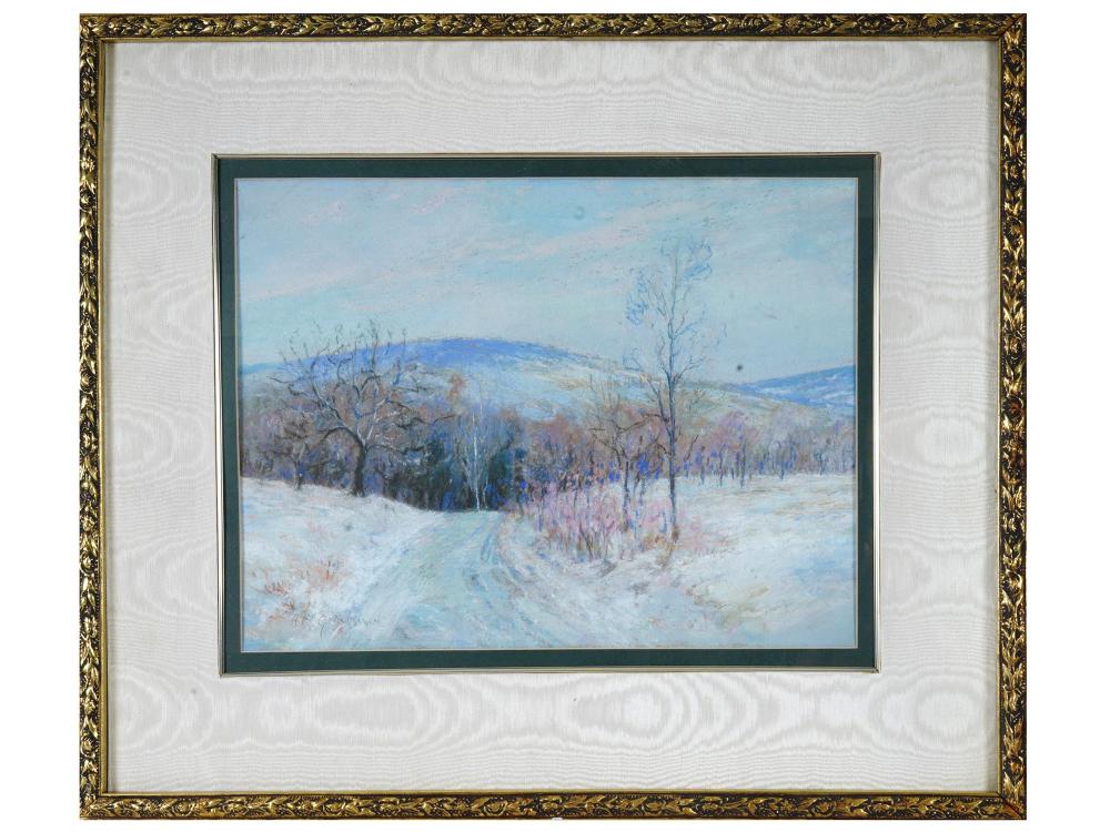 Arthur Goodwin comparable auction result: winter landscape pastel painting by arthur goodwin