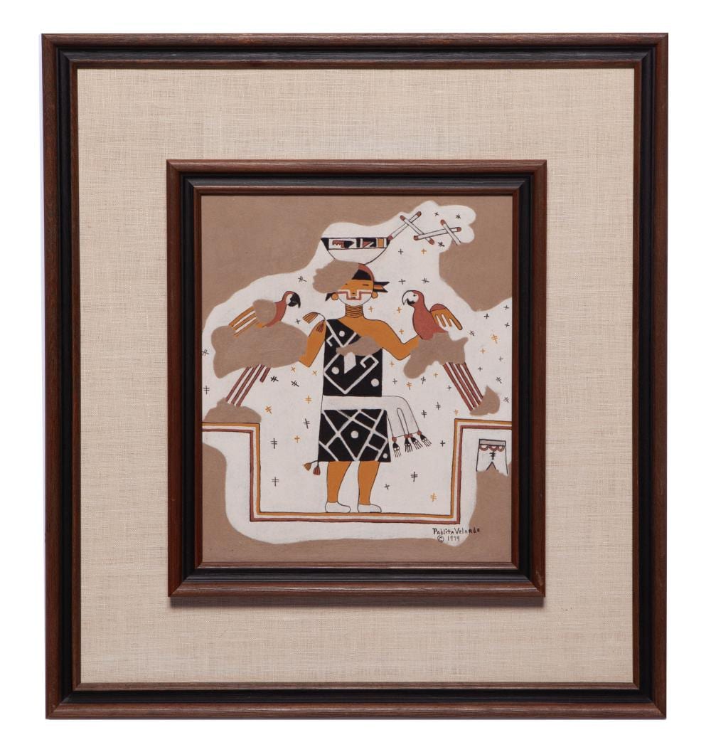 Pablita Velarde comparable auction result: pablita velarde rain making ceremonial from pottery mound kiva mural kiva art