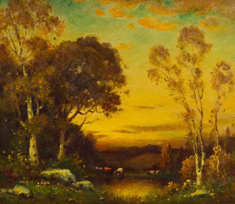 Alexis Matthew Podchernikoff (American, 1886-1933) 'Sun's Golden Glow' Oil on Board sold by Leonard Auction, lot 73 — auction record photograph