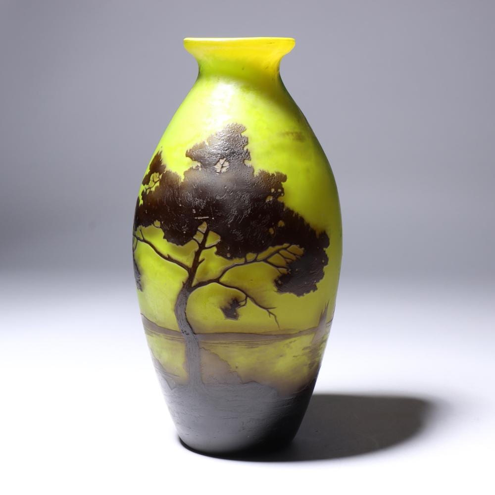 andre delatte 1920s french cameo scenic vase in brown and green 8 x 4 · Ripley Auctions · 2024-08-14 Andre Delatte comparable auction result: andre delatte 1920s french cameo scenic vase in brown and green 8 x 4