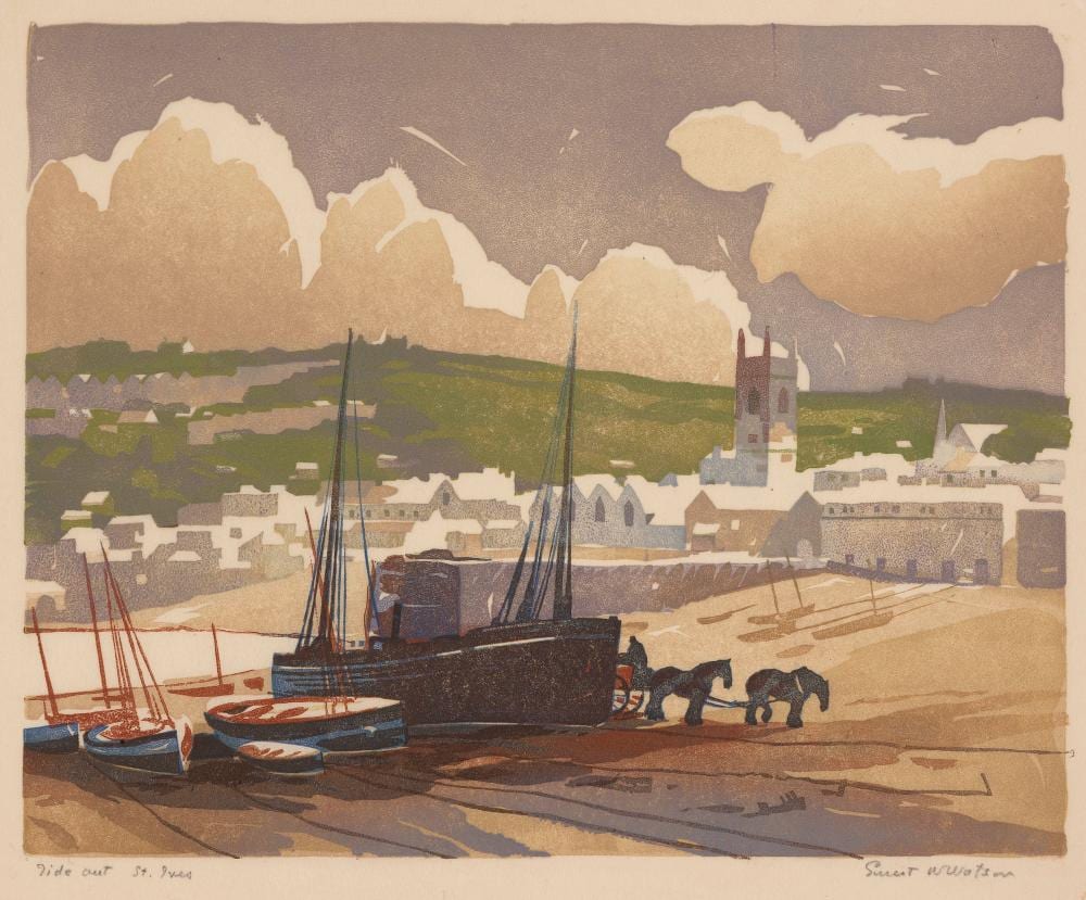 ernest william watson massachusetts 1884 1969 tide out st ives 1939 color woodcut sheet 9 x 11 matted 16 x 20 · Eldred's · 2024-09-26 Ernest William Watson comparable auction result: ernest william watson massachusetts 1884 1969 tide out st ives 1939 color woodcut sheet 9 x 11 matted 16 x 20