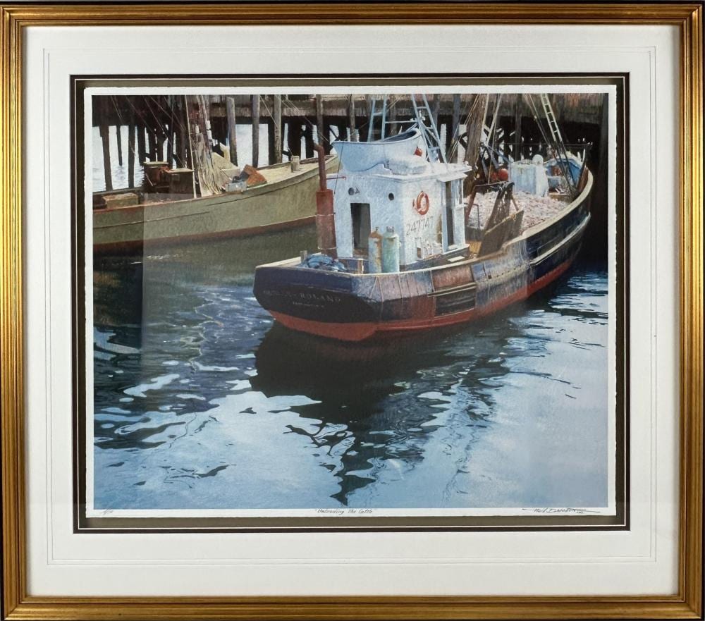 Neil Drevitson comparable auction result: neil drevitson vermont north carolina 1944 unloading the catch lithograph on paper 21 x 25 framed 30 x 34