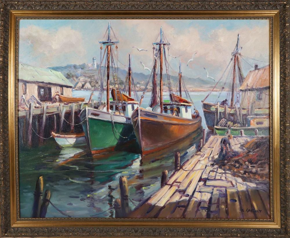 Edward Garbely comparable auction result: edward garbely oil on canvas harbor view