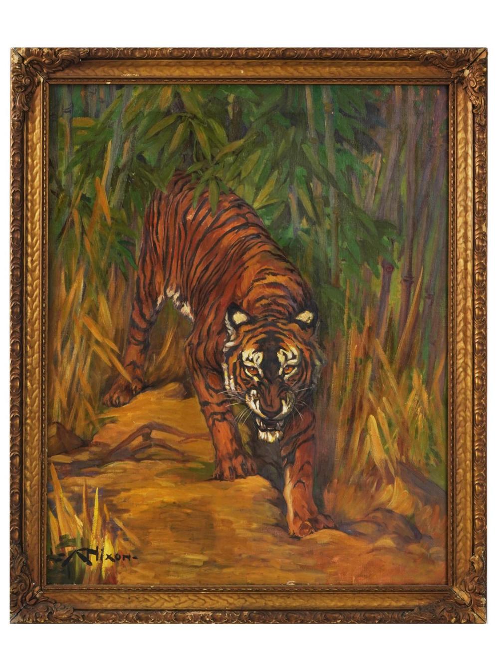 Kay Nixon comparable auction result: mid cent english oil painting tiger by kay nixon