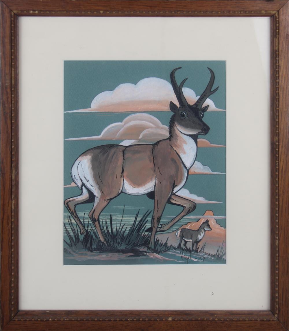 Frank Vigil comparable auction result: frank paul vigil antelopes gouache on paper