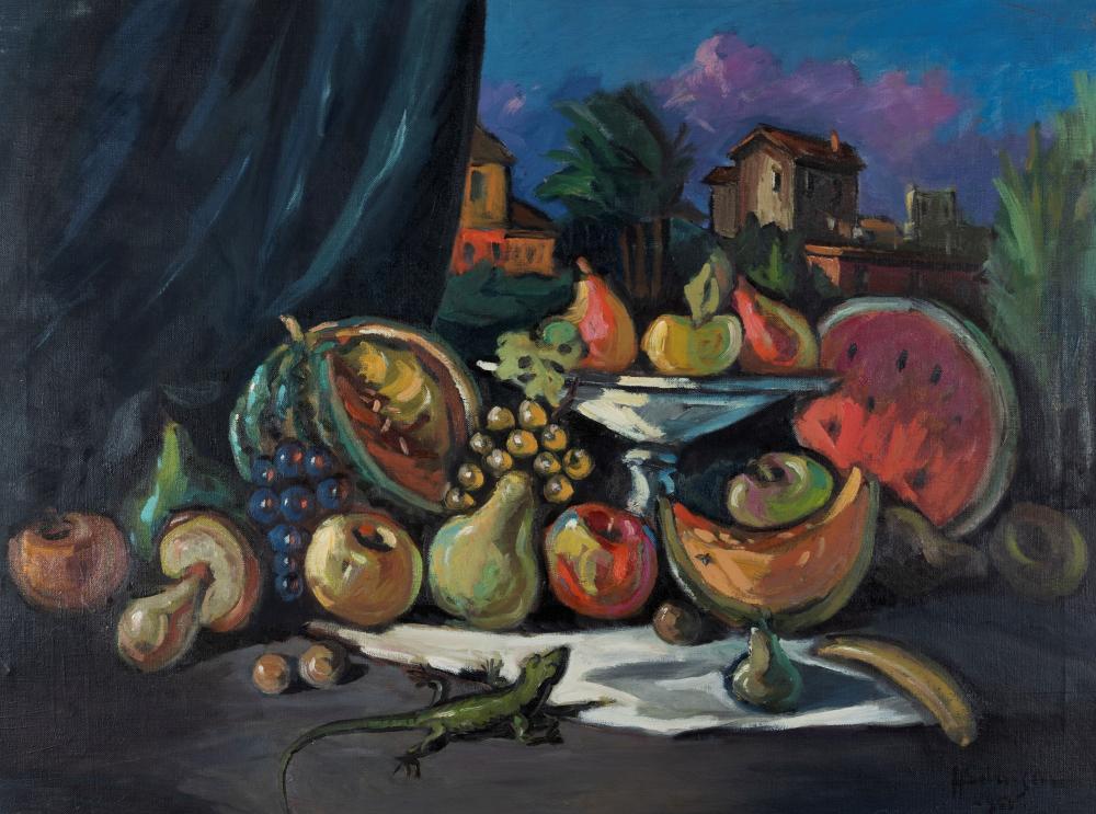 Achille Sdruscia comparable auction result: achille sdruscia roma 1910 1994 still life with watermelon and lizard 1951