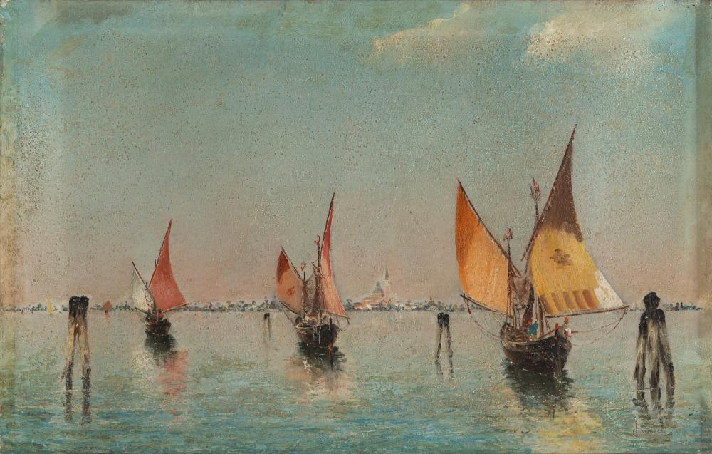Lodovico Cavaleri comparable auction result: ludovico cavaleri milano 1867 cuvio 1941 venice boats in the lagoon