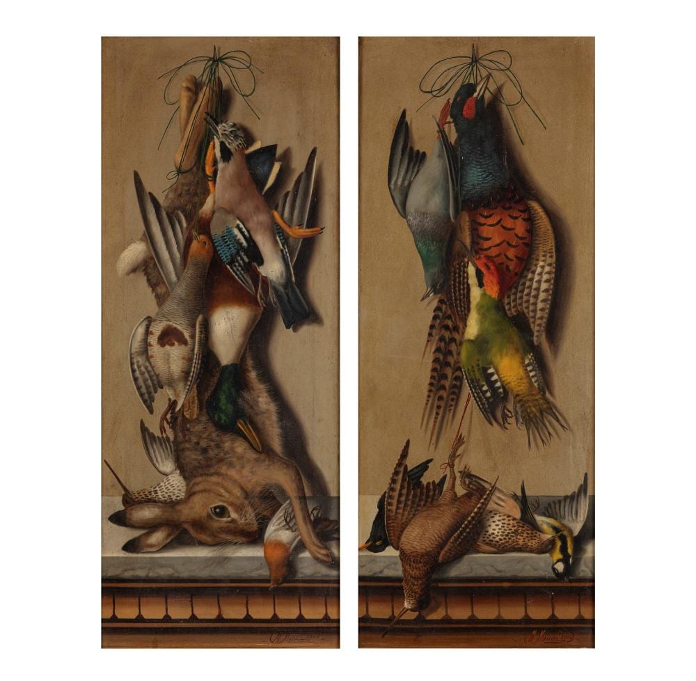 MICHELANGELO MEUCCI comparable auction result: michelangelo meucci firenze 1840 1909 game with hare game with pheasant 1904