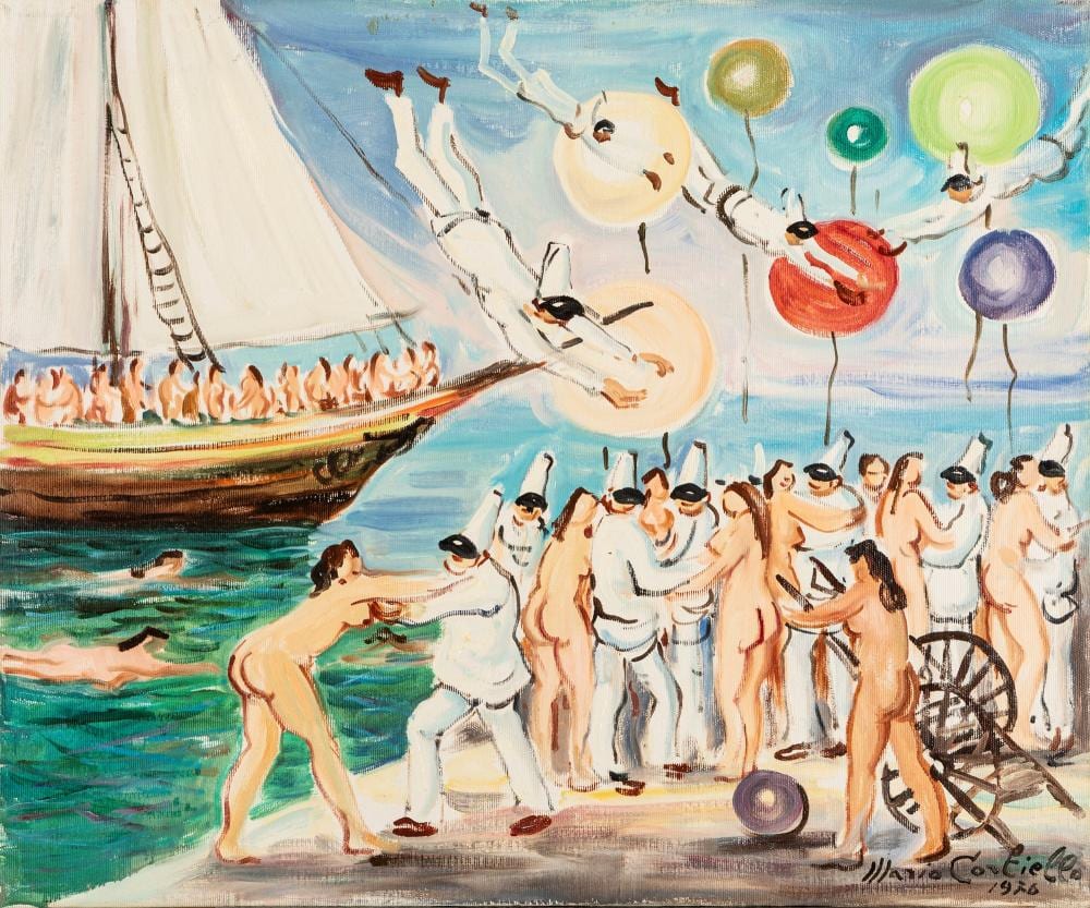 Mario Cortiello comparable auction result: mario cortiello napoli 1907 1981 the landing of the sirens 1976