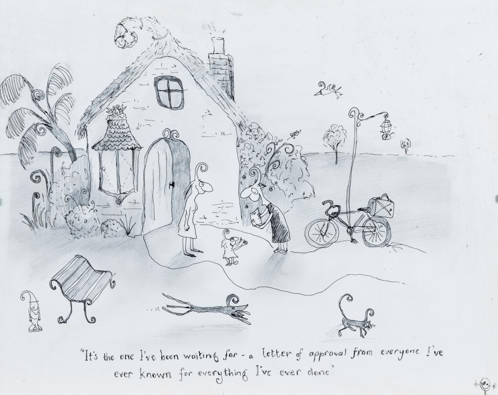 MICHAEL LEUNIG (BORN 1944), She's Cracking Up, Overlooking my Life So Far, The Class Struggle, How to Get There, It's the One I've Been Waiting For sold by Gibson's, lot 175 — auction record photograph