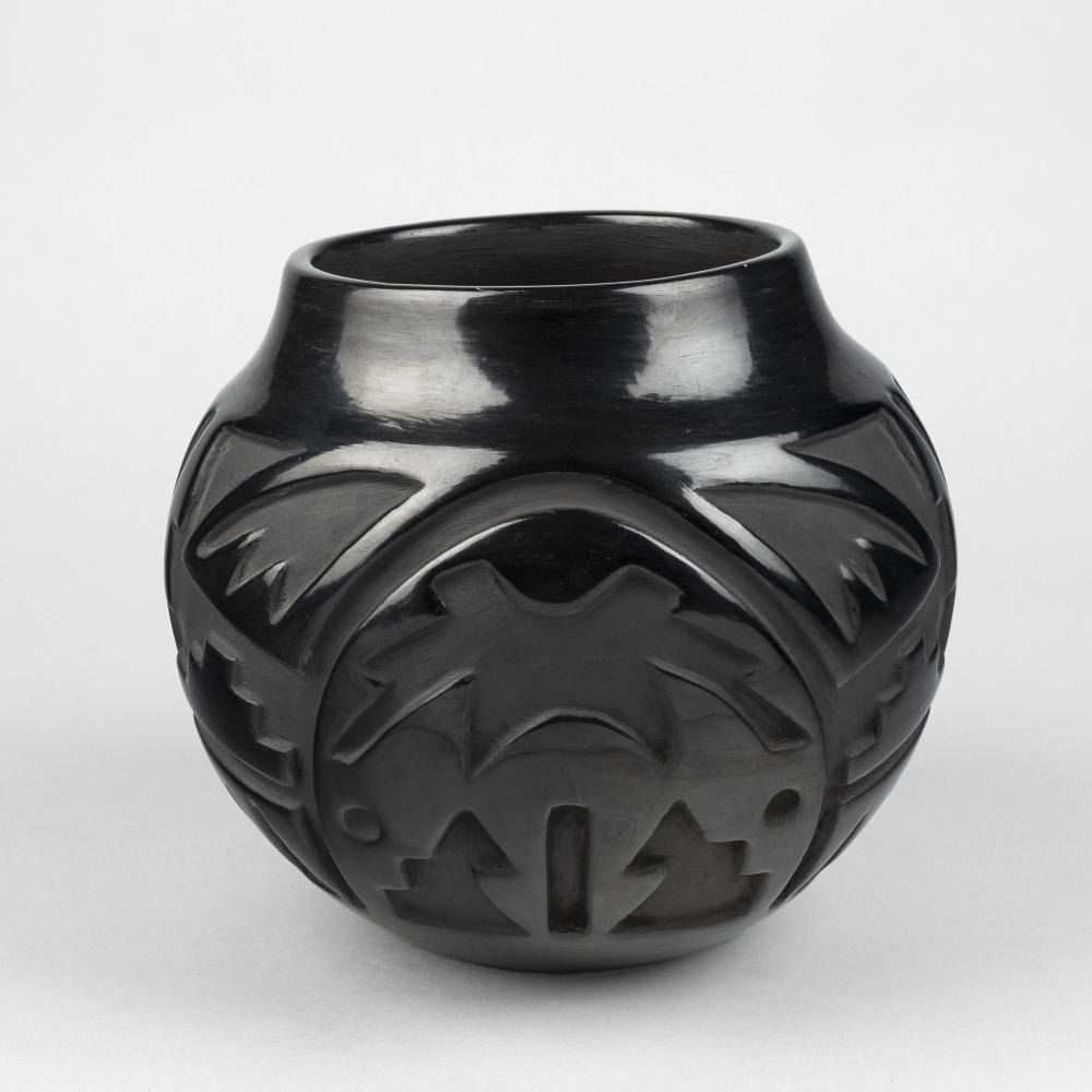 flora naranjo carved black on black pottery jar ca 1975 · Santa Fe Art Auction · 2024-08-14 Flora Naranjo comparable auction result: flora naranjo carved black on black pottery jar ca 1975