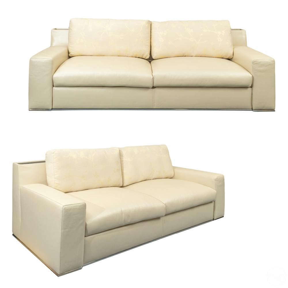 Fendi Casa Pair Beige Ivory Leather Sofa Couches sold by Hill Auction Gallery, lot 162 — auction record photograph
