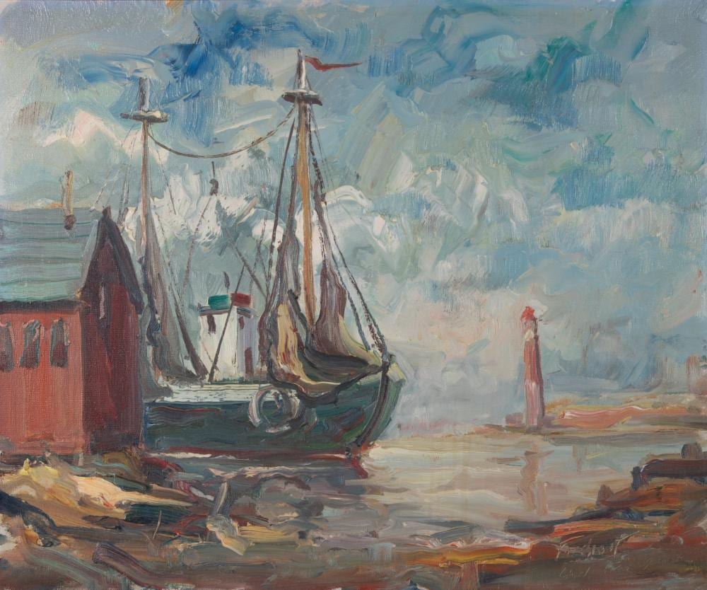 Fred W. Weber comparable auction result: fred w weber pennsylvania 1890 1972 harbor view oil on canvas