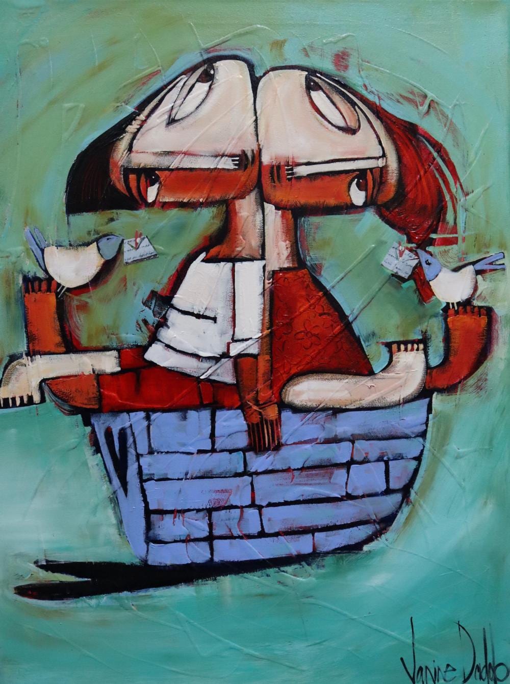 Janine Daddo comparable auction result: janine daddo synthetic polymer on canvas are you thinking what i am thinking signed lower left and verso approx 60cm x 80cm