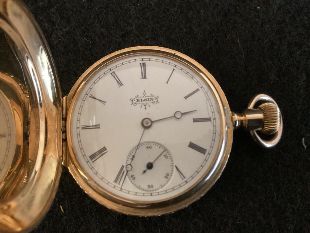 Lady’s Antique Elgin Pocket Watch Housed in a Beautifully Engraved Yellow 14k Gold Hunter Case sold by Caswell Prewitt Realty, INC, lot 315 — auction record photograph