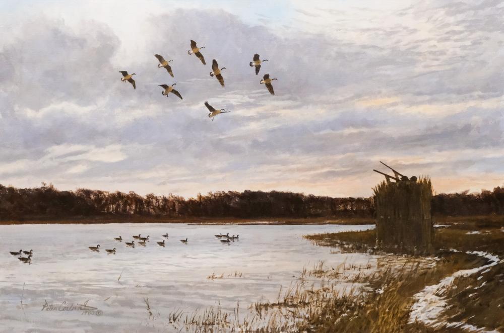 peter corbin geese in flight landscape · Old Kinderhook Auction Company · 2024-08-27 Peter Corbin comparable auction result: peter corbin geese in flight landscape