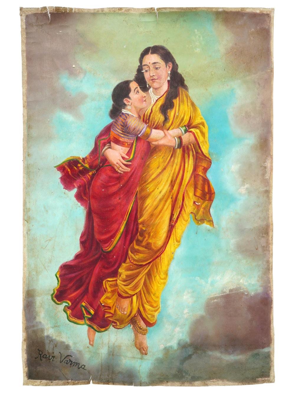 Ravi Varma comparable auction result: indian shakuntala oil painting after raja ravi varma