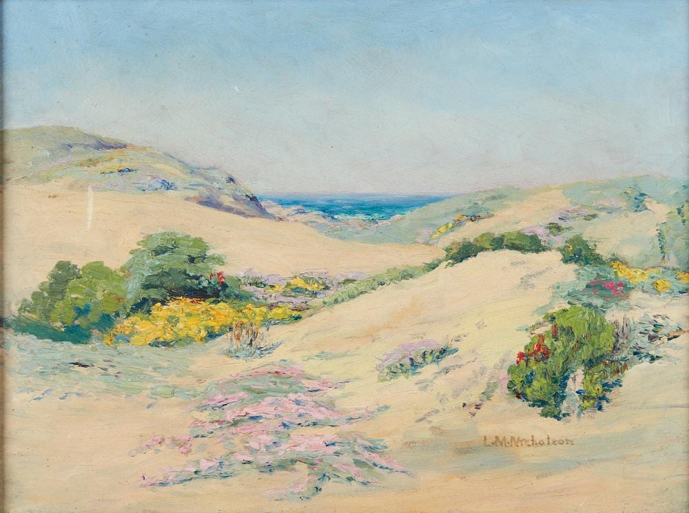 Lillie May Nicholson comparable auction result: lillie may nicholson american 1884 1964 flowering ocean dunes oil on artist s board 12 x 16in 30 5 x 40 5cm