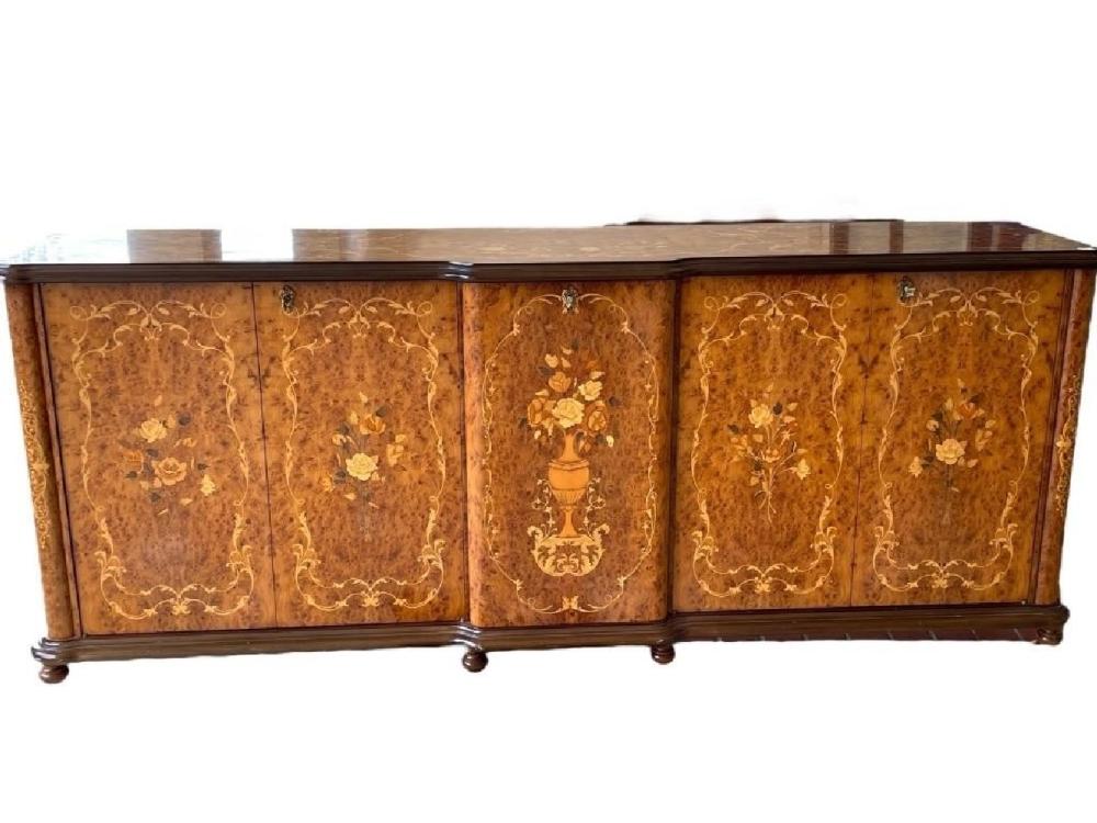 ANTIQUE ROSEWOOD & MARQUETRY SIDEBOARD CABINET 88" sold by DejaVu Estate Sales & Auctions, lot 391B — auction record photograph