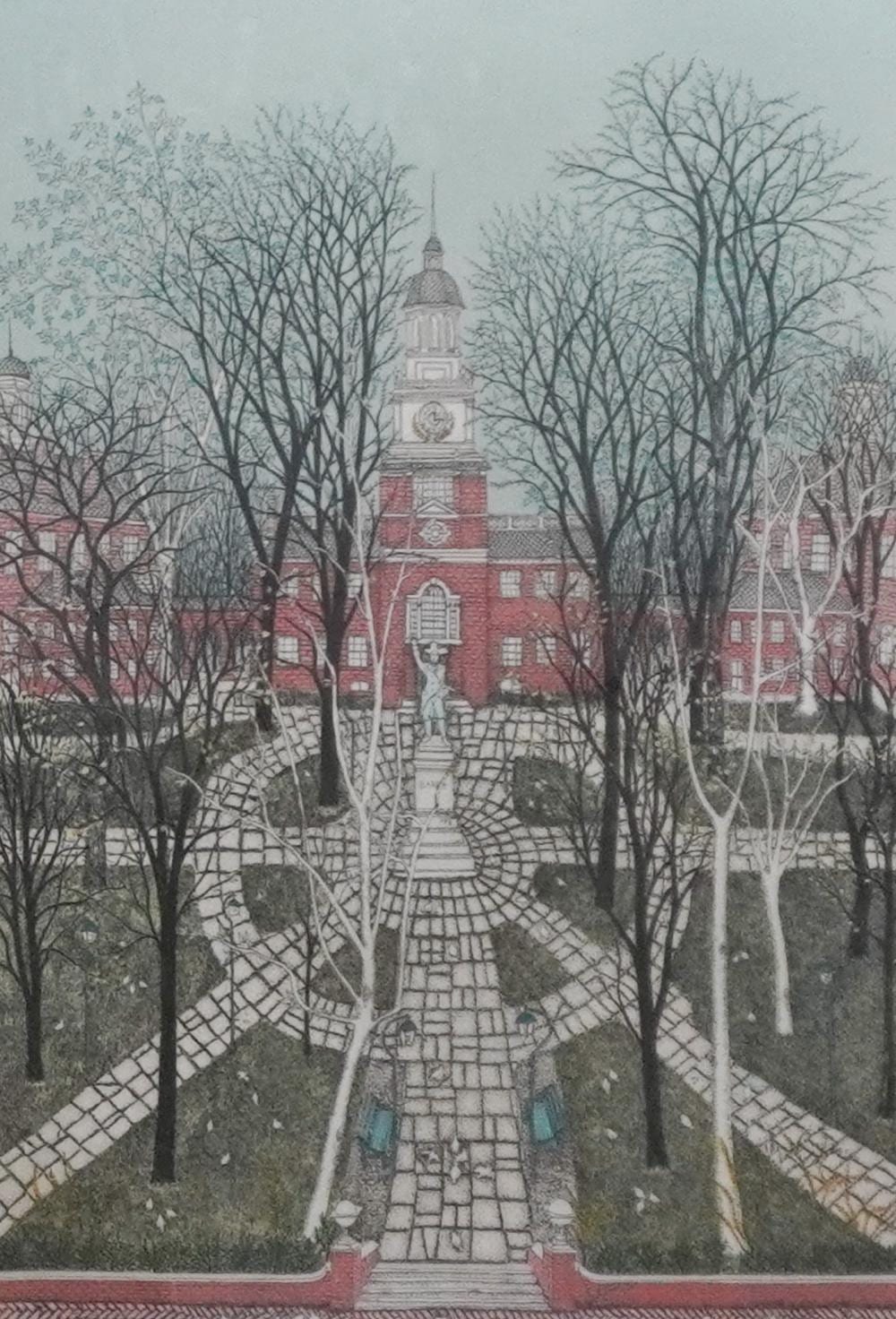 cuca romley american 20th century independence hall etching and aquatint signed titled and numbered 33 175 along lower margin frame 32 1 2 x 25 1 4 in 82 6 x 64 1 cm · Weschler's · 2024-08-20 Cuca Romley comparable auction result: cuca romley american 20th century independence hall etching and aquatint signed titled and numbered 33 175 along lower margin frame 32 1 2 x 25 1 4 in 82 6 x 64 1 cm