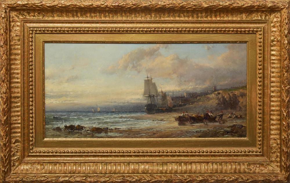 Charles Louis Mozin comparable auction result: charles louis mozin french 1806 1862 village de pecheurs 19th c h 8 1 4 in w 17 in framed h 14 1 2 in w 23 1 4 in
