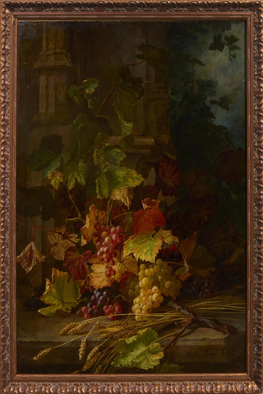 Jean Capeinick comparable auction result: jean capeinick belgian 1838 1890 large classical harvest still life 1870 h 45 in w 33 1 8 in framed h 49 7 8 in w 38 in