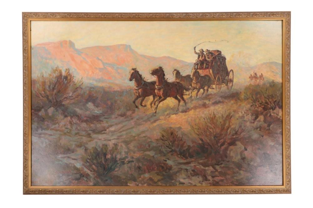 Ronald Crooks comparable auction result: ronald crooks 1925 2006 stagecoach oil on board