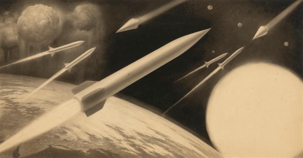 Alexander Leydenfrost comparable auction result: alexander leydenfrost 1888 1961 missile inception over eastern united st