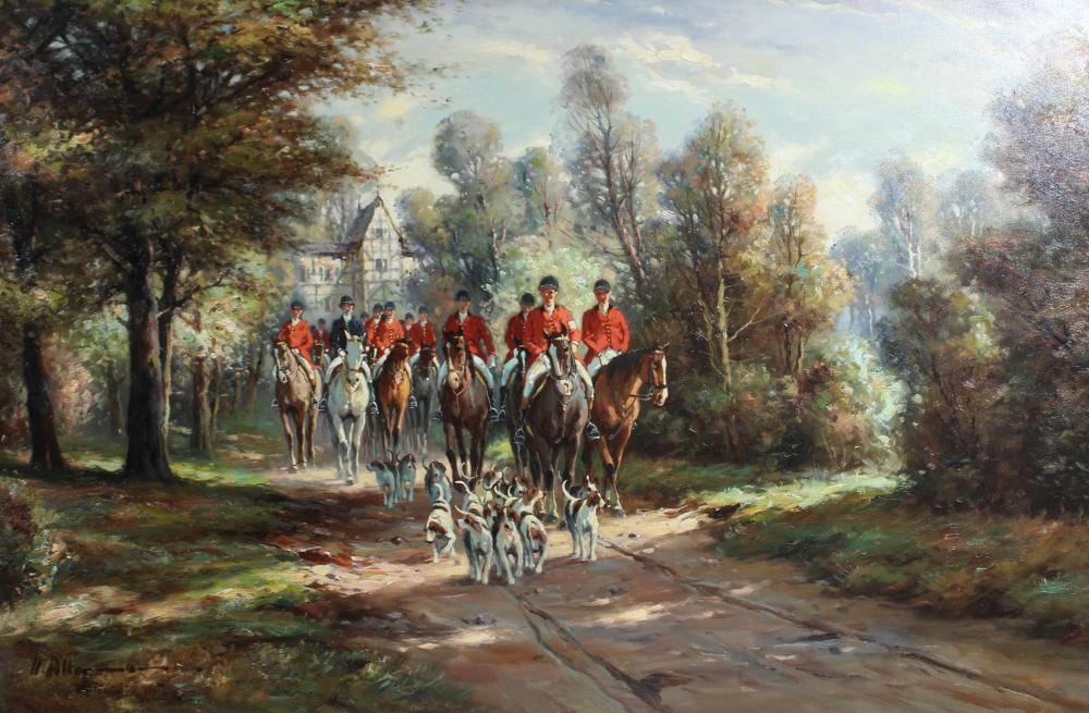 Horst Altermann comparable auction result: horst altermann 1925 1978 unten links signiert jagdszene l auf leinwand lichtma 51cmx88cm mit rahmen 73cmx104cm guter altersbedingter zustand