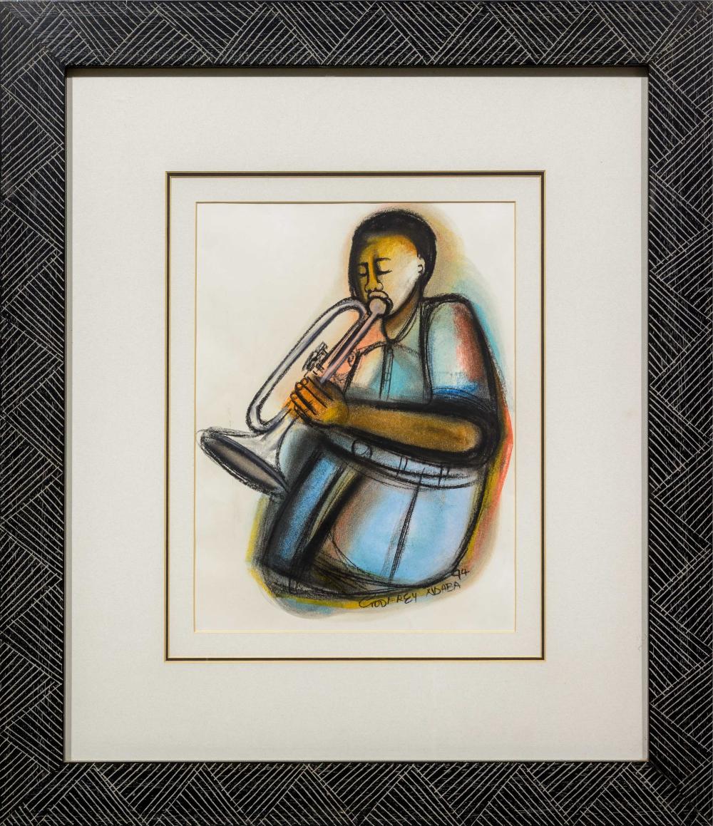 Godfrey Ndaba comparable auction result: godfrey ndaba sa born 1947 mixed media trumpet player signed dated 94 35 x 25