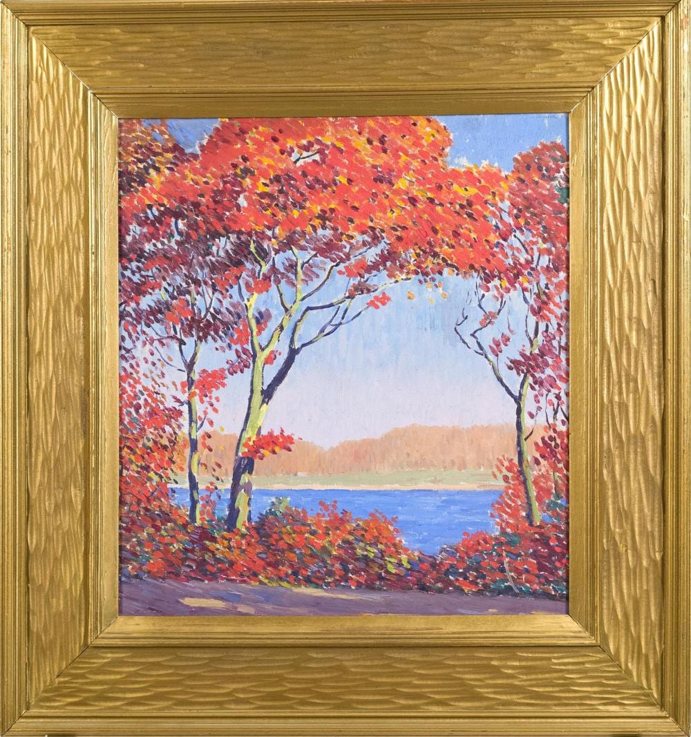 Harry Neyland comparable auction result: harry neyland oil autumnal lake scene