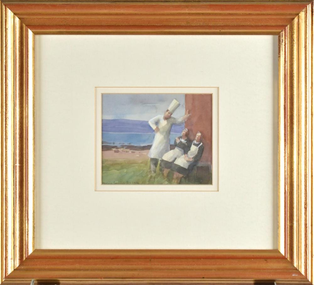 Karolina Larusdottir comparable auction result: karolina larusdottir watercolor chef and two servers
