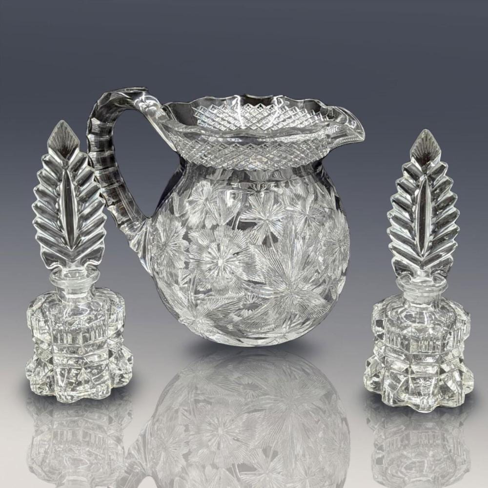 ABP Cut Glass Pitcher And A Pair Of Glass Inkwells sold by RB Fine Arts, lot 224 — auction record photograph