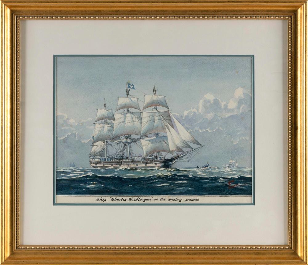 John Faunce Leavitt comparable auction result: john faunce leavitt massachusetts connecticut 1905 1974 ship charles w morgan on the whaling grounds watercolor 11 5 x 15 25 sight framed 20 x 24
