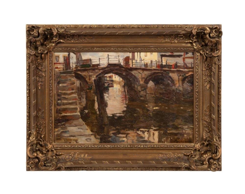 Victor Gilsoul comparable auction result: victor gilsoul waterway bridge landscape o p